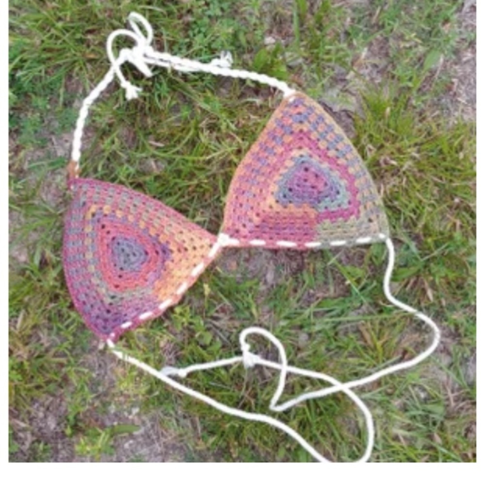 ✨Handmade Crocheted Rainbow Boho Hippie Festival Bra fits up to 38C ✨
